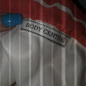 Orange and white strapless high low dress